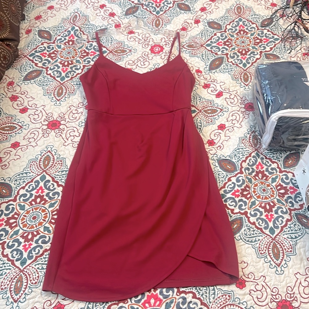 **2/$40** Beautiful red spaghetti step mini dress